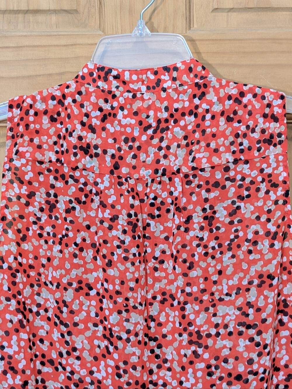 Banana Republic Top Blouse Women's XS Sleeveless Red Black Polka Dot Pintuck - Picture 6 of 10